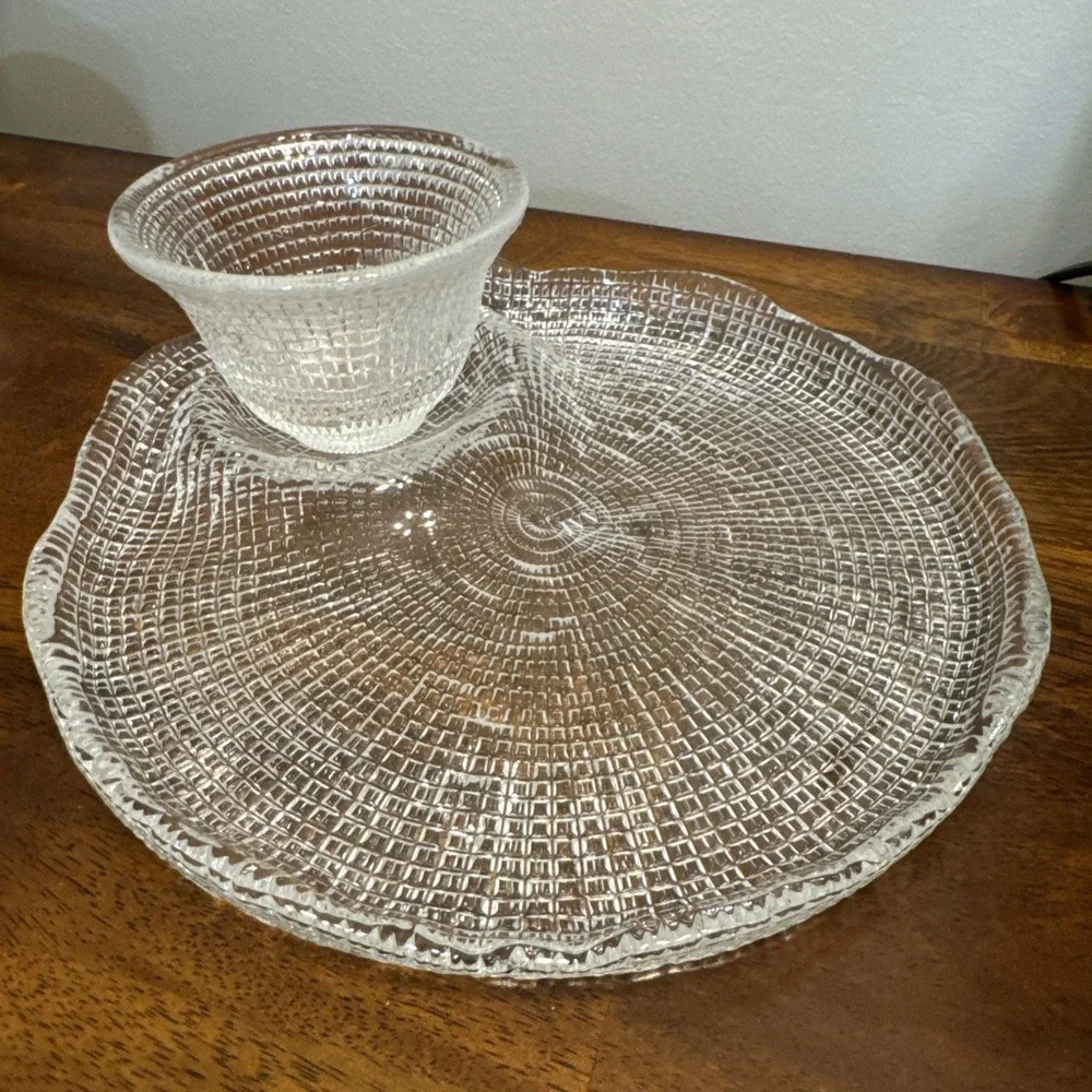 IVV Glacier NEW ART Glass 9 inch plate Dish w/ Dip Bowl Made in Italy STUNNING!